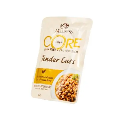 Immagine principale del prodotto Wellness CORE - Tender Cuts - con Pollo & Fegatini - 85gr. disponibile presso il nostro store online mypetmall.net.