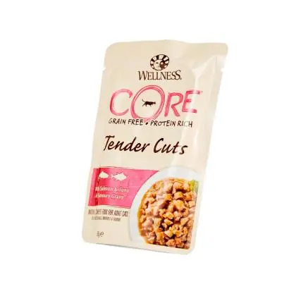 Immagine principale del prodotto Wellness CORE - Tender Cuts - con Salmone & Tonno - 85gr. disponibile presso il nostro store online mypetmall.net.